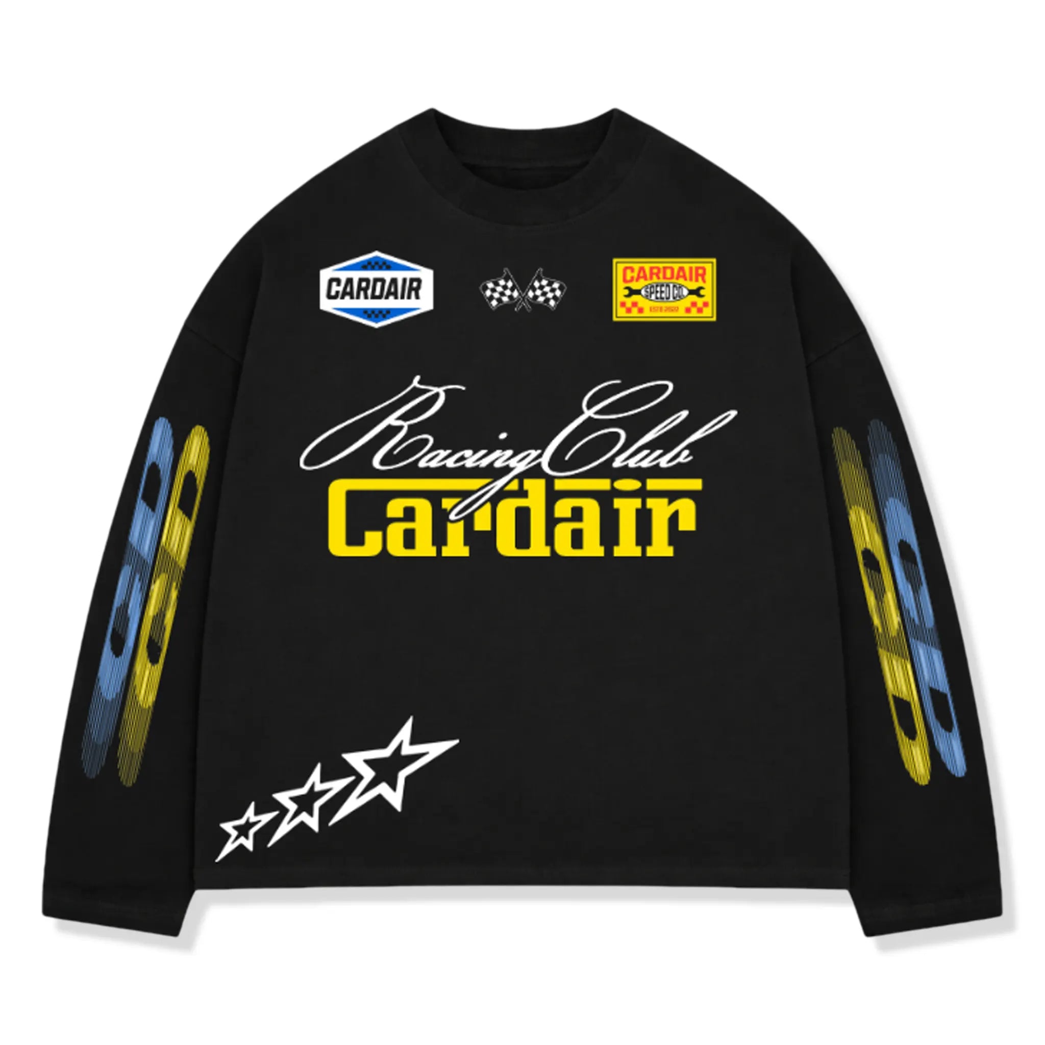 Front View of Cardair Racing Club L/S Black T-Shirt